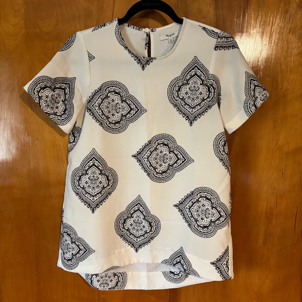Madewell Cream and Black Patterned Oversized Top